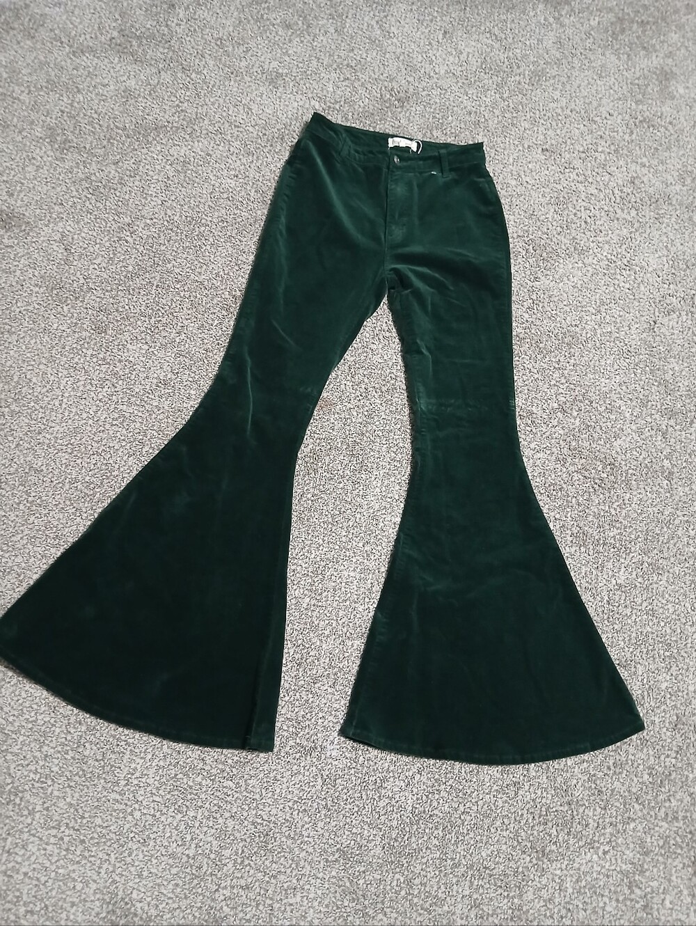 Dark Green Velvet Flared Women's Jeans Size M
